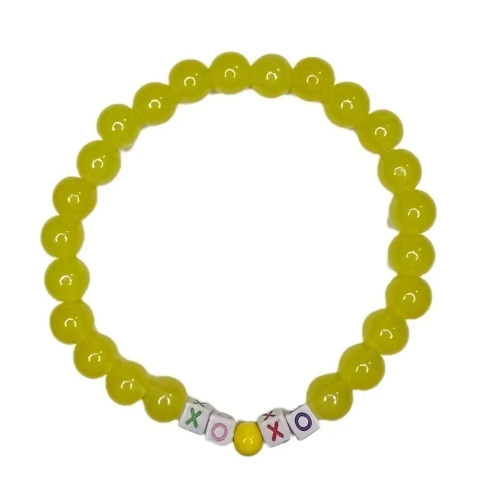 XO yellow handmade bracelet 8mm glass beads friendship